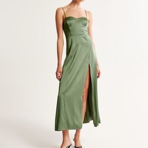 Green Maxi Sundress with Slit and Spaghetti Straps
